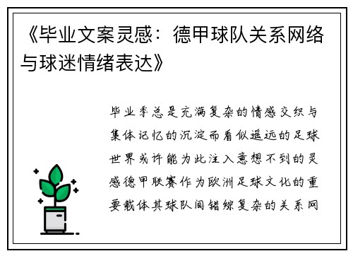 《毕业文案灵感：德甲球队关系网络与球迷情绪表达》